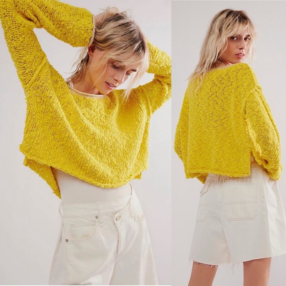 Yellow Cropped Bouclé Sweater - Women